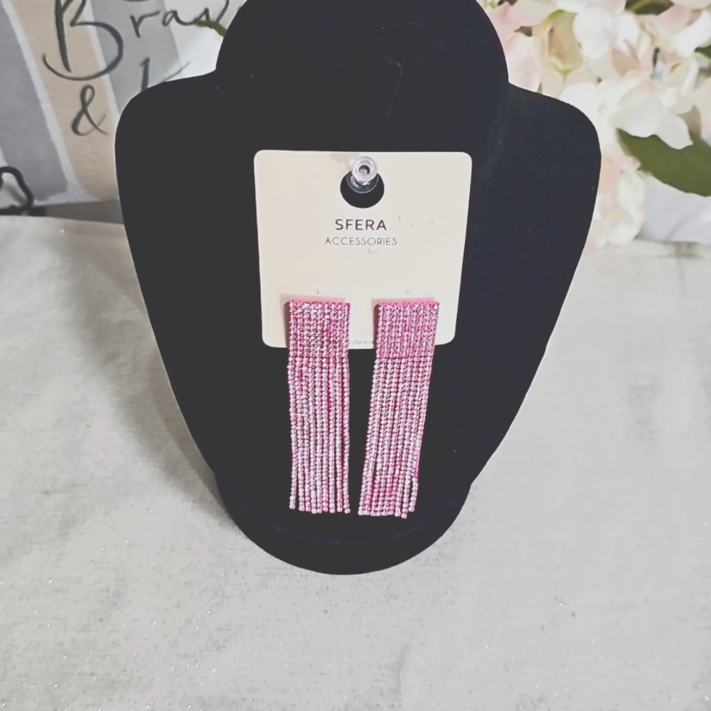Elegant Pink Sparkle Dangle Earrings Elegant Wear Special Ocassion Luxury